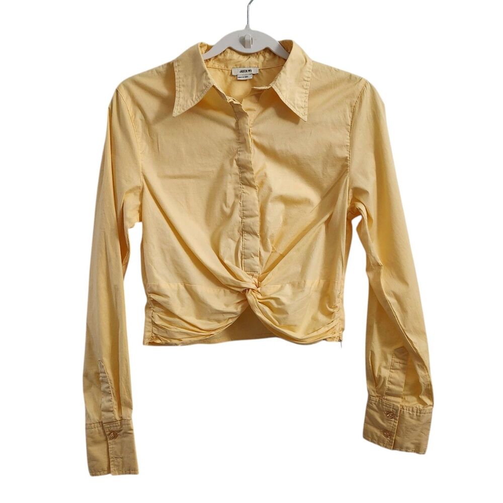 Jason Wu Blouse Womens Small Yellow Crop Buttonโ Twist Front Top Longsleeve